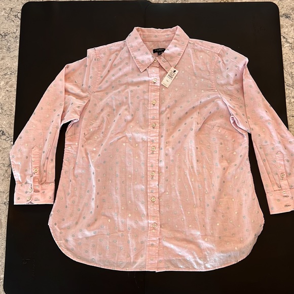 🎉Host Pick🎉Talbots Plus Petite Women’s Pink & Silver Polka Dot Shirt Size 1XP - Picture 2 of 12